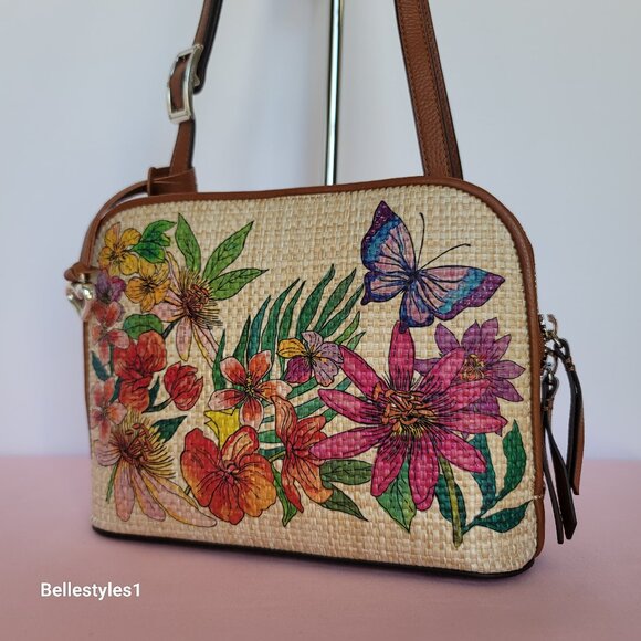 BRIGHTON Paradise Garden Jovie Fabric-Straw Organizer Bag- Natural Multi 🎈$195. - Picture 3 of 16